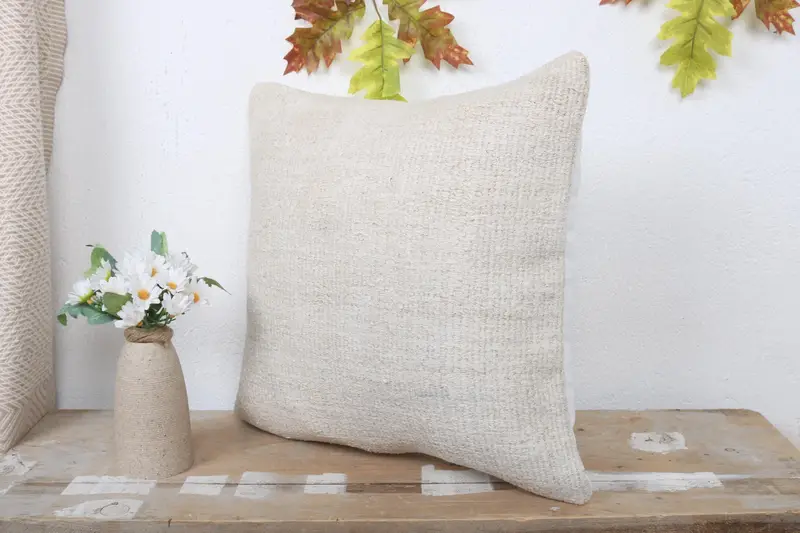 Turkish Pillow, Boho Chic Cushion Cover, Turkish Kilim Pillow, 16x16 White Pillow Cover, Pillow Cover, Kilim Pillow Cover, Bolster Pillow Cover - 4