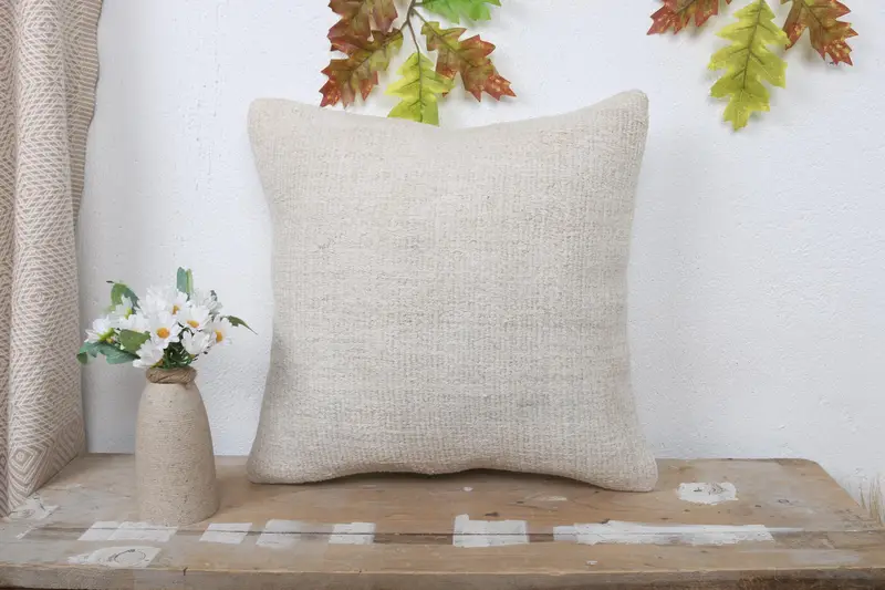 Turkish Pillow, Boho Chic Cushion Cover, Turkish Kilim Pillow, 16x16 White Pillow Cover, Pillow Cover, Kilim Pillow Cover, Bolster Pillow Cover - 1