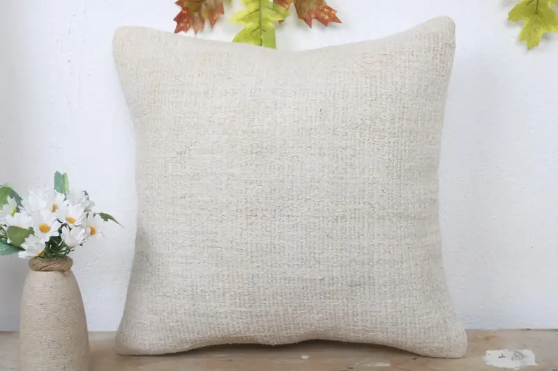 Turkish Pillow, Boho Chic Cushion Cover, Turkish Kilim Pillow, 16x16 White Pillow Cover, Pillow Cover, Kilim Pillow Cover, Bolster Pillow Cover - 2