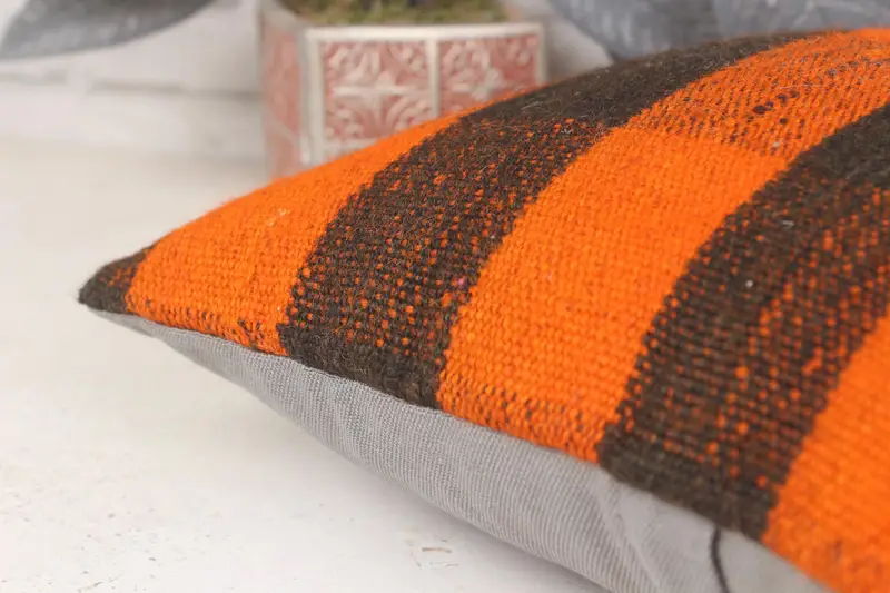 Pillow Cover, Throw Kilim Pillow, Ethnic Throw Cushion Case, Indoor Pillow Sham, Boho Pillow Sham Cover, Antique Pillows, 14x14 Orange Cushion Cover - 7