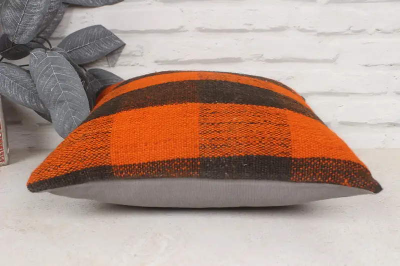 Pillow Cover, Throw Kilim Pillow, Ethnic Throw Cushion Case, Indoor Pillow Sham, Boho Pillow Sham Cover, Antique Pillows, 14x14 Orange Cushion Cover - 5