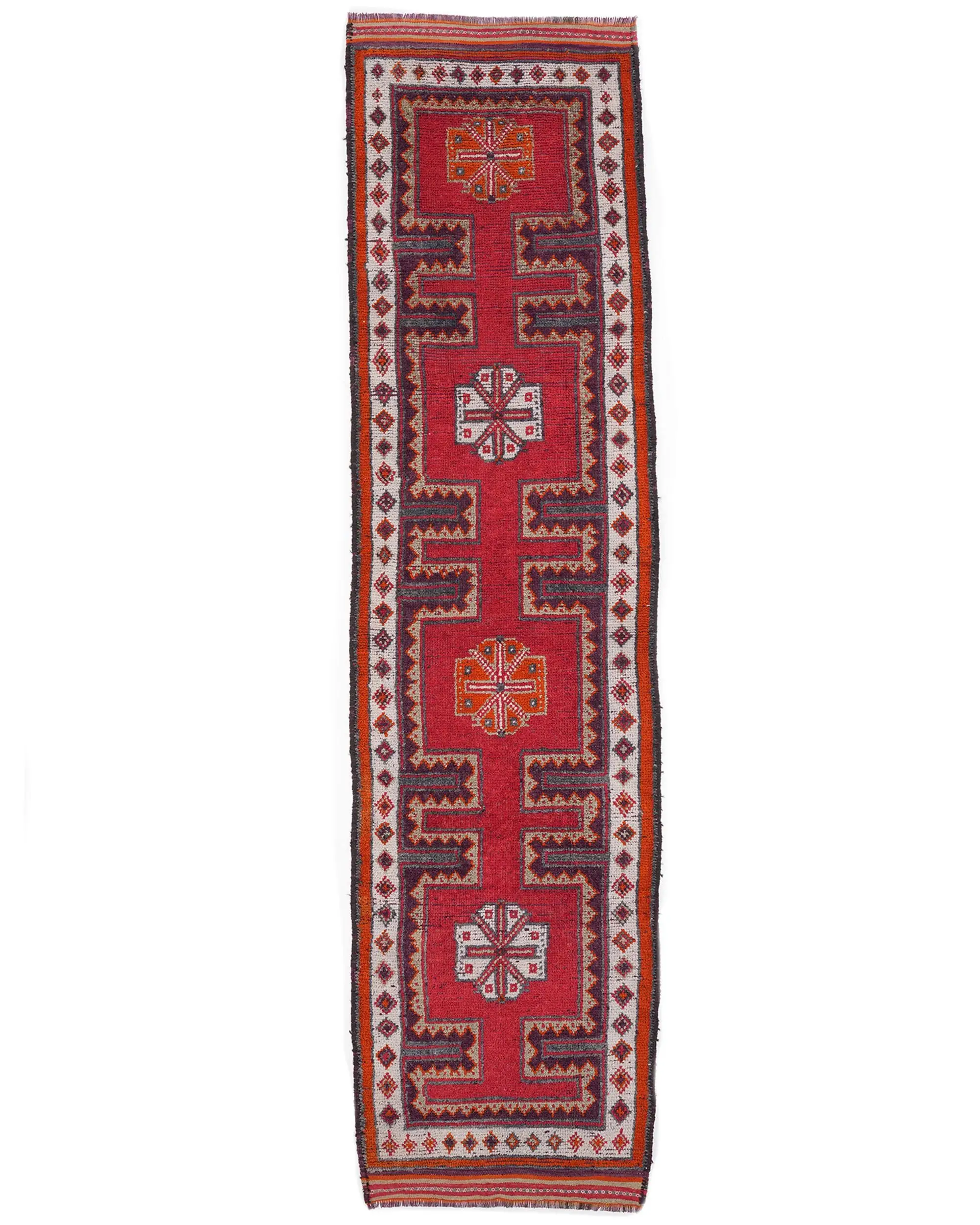 Turkish Vintage Herki Rug 3x11.8 ft (90x361 cm), Red Solid Wool Rug - 1