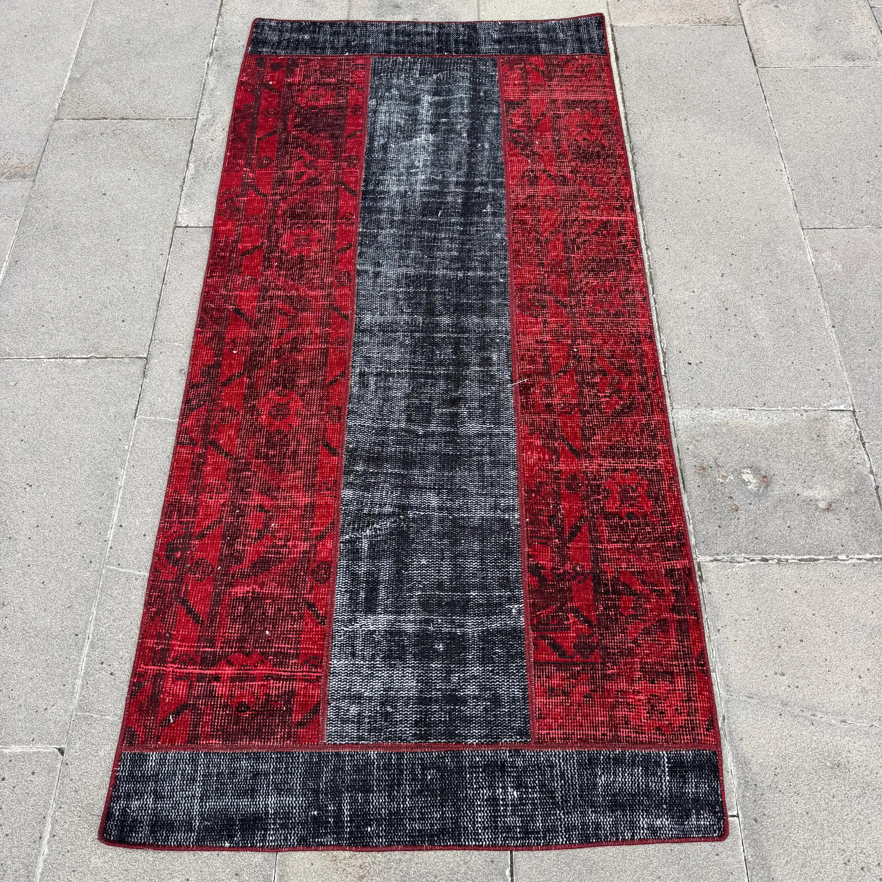 Türk 2.7x5.6 ft Halı, Accent Vintage Halı, Kırmızı Siyah Halı - 1
