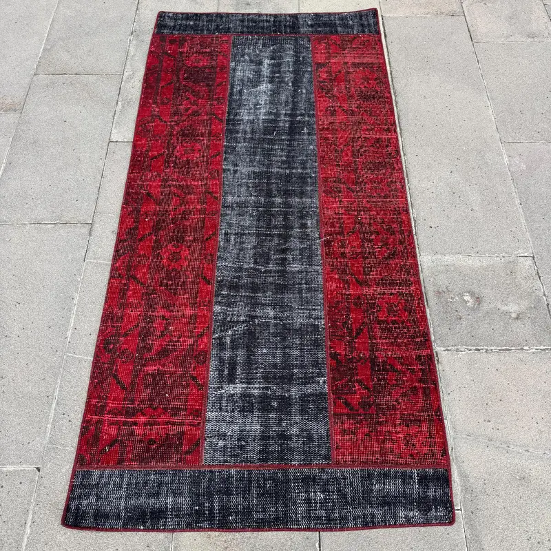 Alfombra persa roja, 2,7x5,6 pies, elegante diseño en rojo y negro