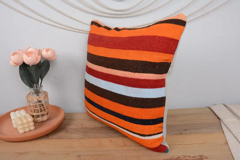 Ethnical Kilim Rug Pillow, 20x20 Red Cushion Case, Pillow Case, Kilim Cushion Sham, Traditional Pillow Sham, Sofa Cushion Case, Kilim Pillow Cover - 4