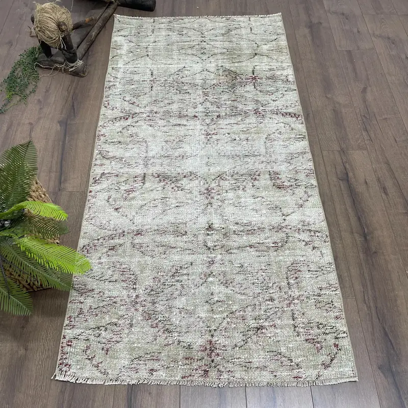 Zarif Yeşil ve Mor Oryantal Halı, 3x6 ft