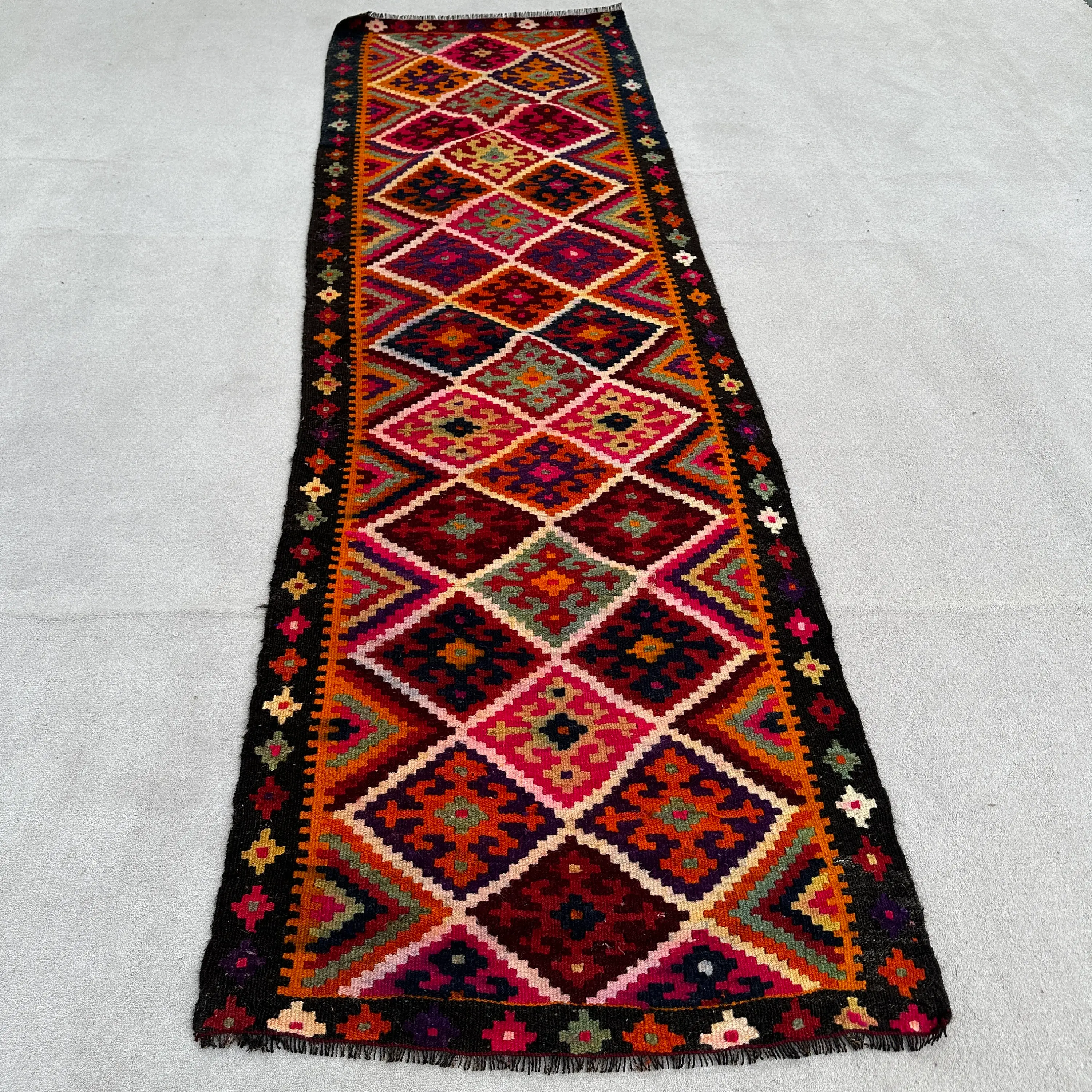 Vintage Rug, Runner 2.8x9.5 ft Rug, Herki Red Oriental Rug - 1