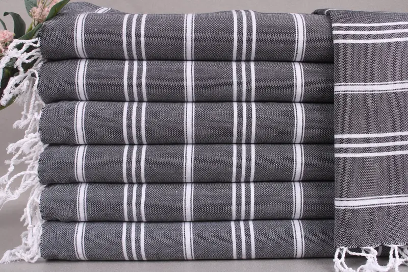 Embroidered Hand Towel Monogram Kitchen & Tea Towel, Black Beige, 24x40 Inches