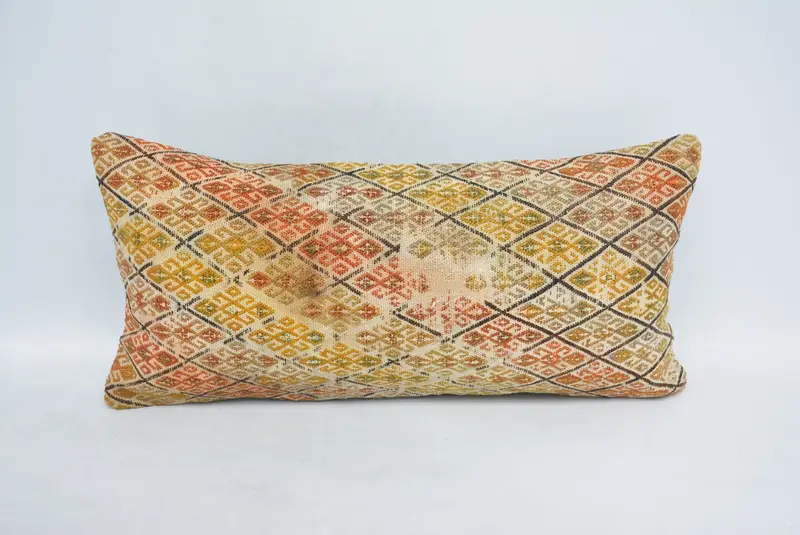 12x24 Green Pillow Case, Cotton Pillow, Pillow Sham, Bench Pillow Cover, Turkish Kilim Pillow, Kilim Pillow Cover, Handmade Kilim Cushion - 1