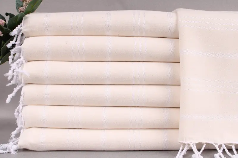 Hair Towel Natural Beige Striped, 24x40 Inches, Organic Turkish Cotton