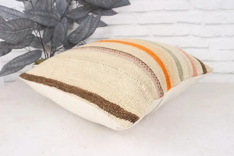 Kilim Pillow Cover, Knitted Pillow Sham, Pillow, Boho Chic Pillow Case, 18x18 Beige Cushion Cover, Antique Pillows, Interior Designer Pillow - 6