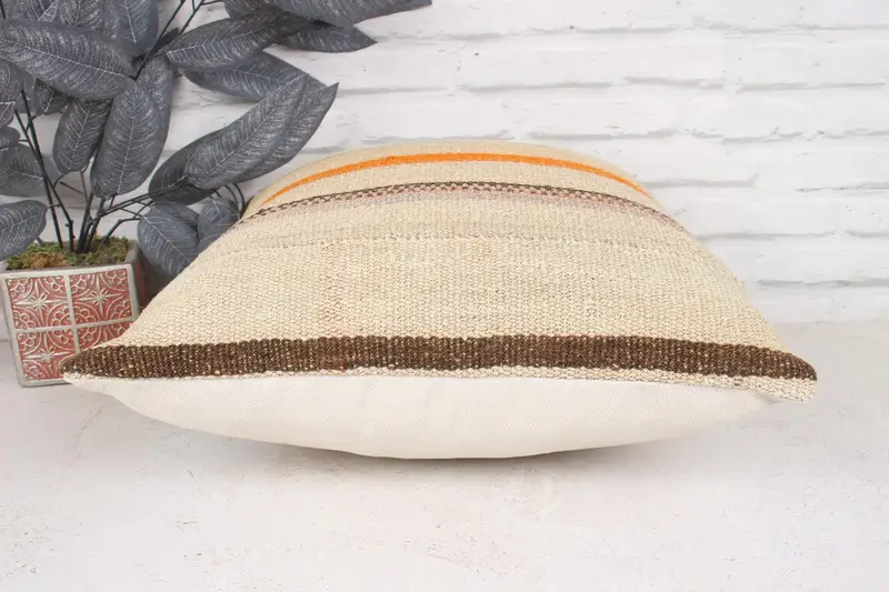 Kilim Pillow Cover, Knitted Pillow Sham, Pillow, Boho Chic Pillow Case, 18x18 Beige Cushion Cover, Antique Pillows, Interior Designer Pillow - 5