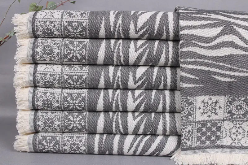 Monogram Hand Towel Dark Gray Striped, Beige, 20x28 Inches