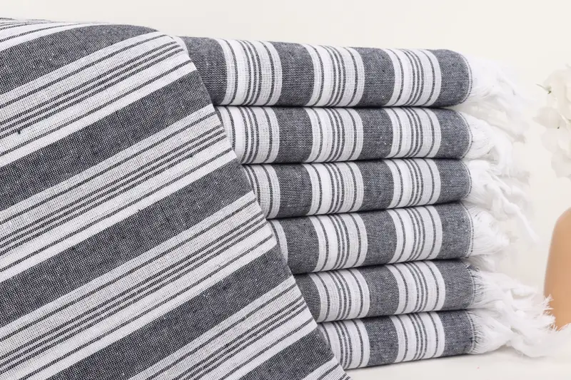 Dark Navy Blue Cotton Towel Striped, Personalized 40x71 Inches