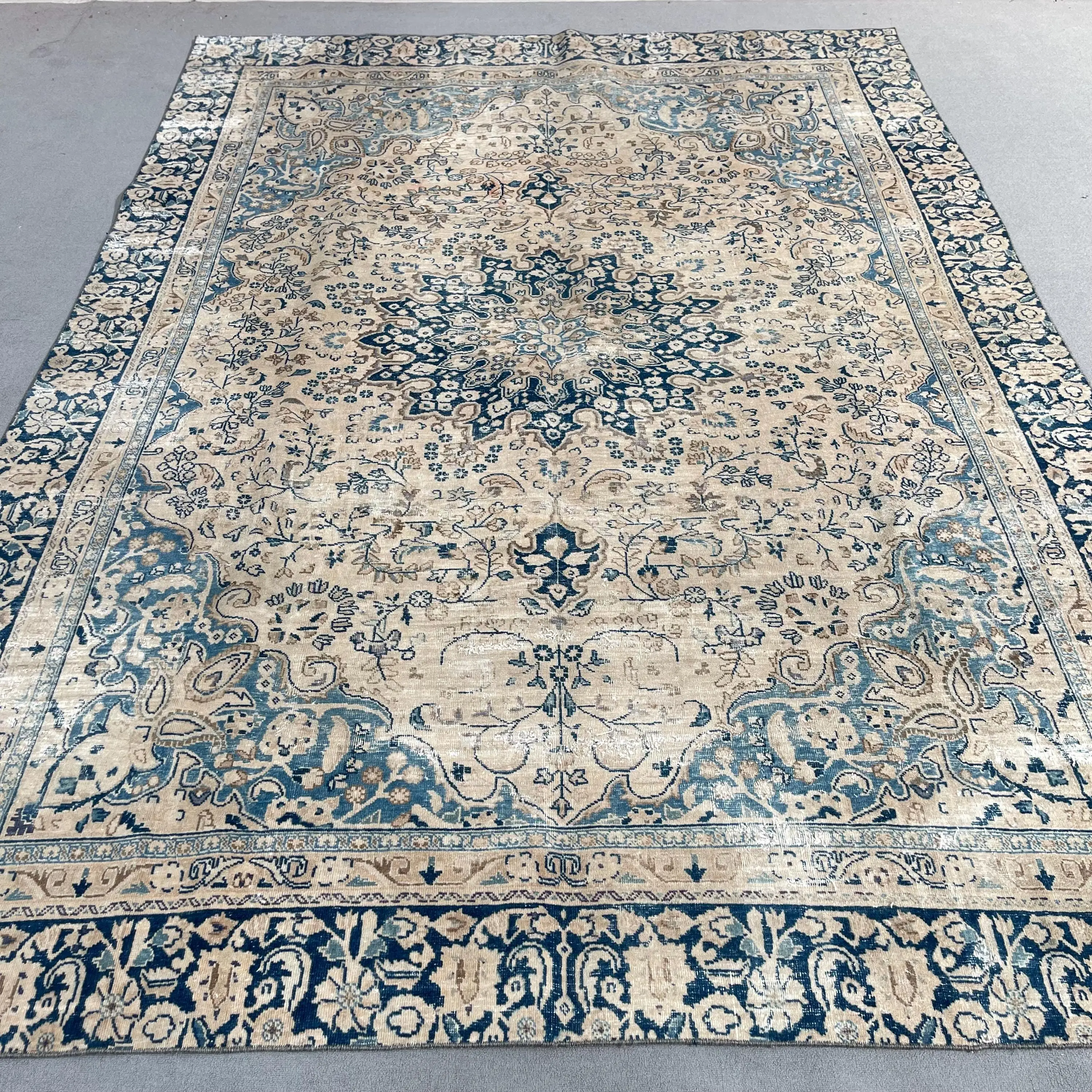 8.5x11.7 ft Rug, Turkish Vintage Rug, Blue Ombré Wool Rug - 1