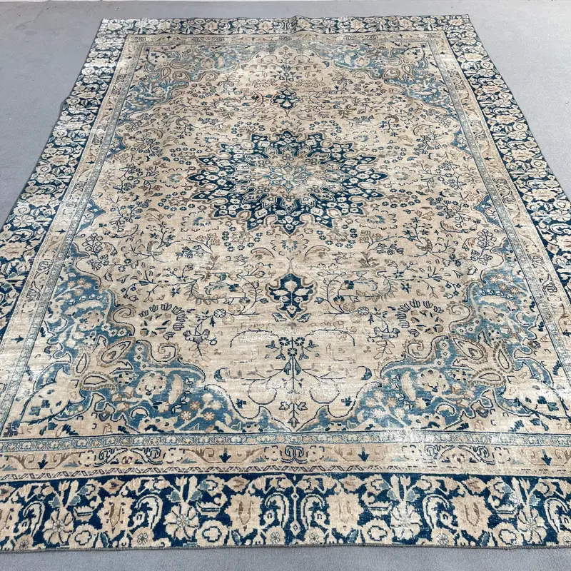 Zarif Bej ve Mavi Ombré Halı, 8,5x11,7 ft Şık Dekor