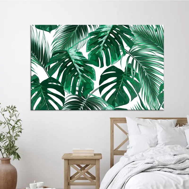 Elegante tropische Palmblattgrün-Leinwandkunst