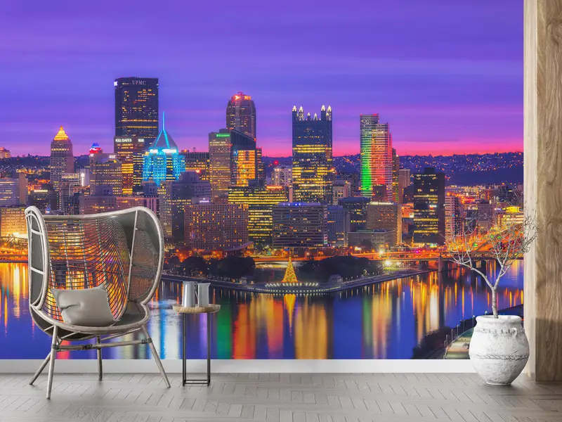 Zarif Pittsburgh Skyline Baskılı Duvar Kağıdı: Kentsel Zarafet