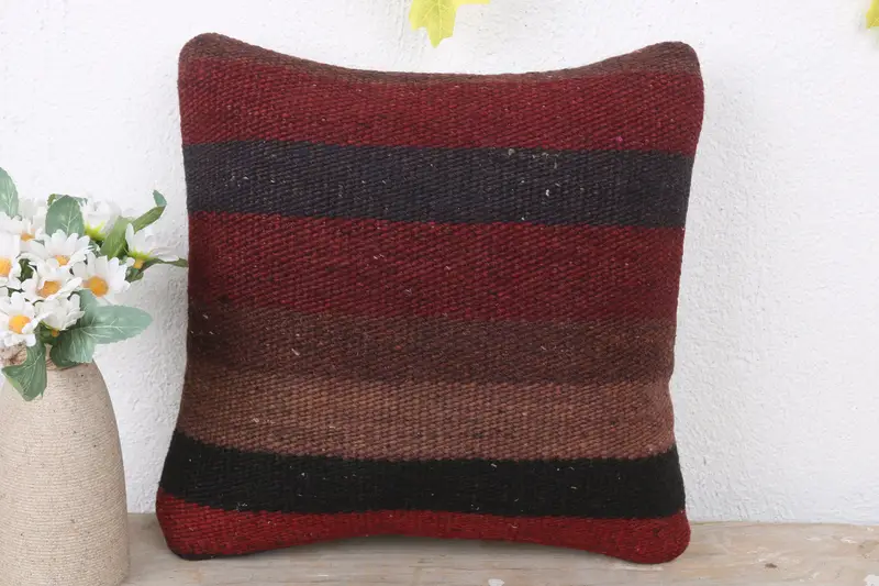 Traditional Cushion Case, Bohemian Cushion Cushion, Kilim Pillow, Turkish Pillow, Ethnical Kilim Rug Pillow, Pillow, 12x12 Red Cushion Cover - 2