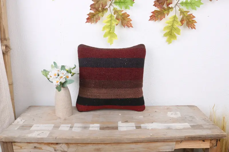 Traditional Cushion Case, Bohemian Cushion Cushion, Kilim Pillow, Turkish Pillow, Ethnical Kilim Rug Pillow, Pillow, 12x12 Red Cushion Cover - 1