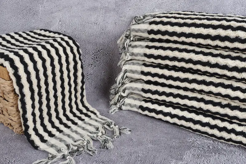 Bridesmaid Gift, Guest Towel, Bachelorette Party Items, Organic towel, Bridal Shower Favor, 70x40 Cotton Pom Pom Zigzag Design Towel, Fouta towel - 3