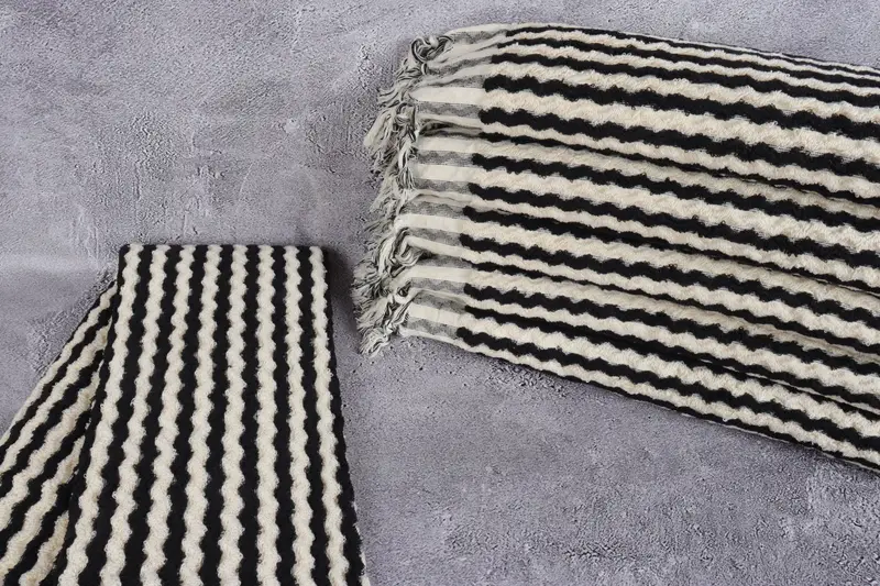 Bridesmaid Gift, Guest Towel, Bachelorette Party Items, Organic towel, Bridal Shower Favor, 70x40 Cotton Pom Pom Zigzag Design Towel, Fouta towel - 2