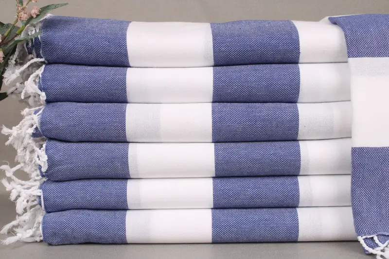 Personalized Turkish Beach Towel Navy Stripes, Beige, Organic Cotton, 40x71 Inches
