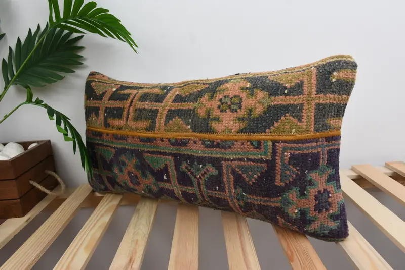 Throw Kilim Pillow, Kilim Pillow Cover, Handwoven Pillow Sham, Vintage Pillow, Pillow, Farmhouse Pillow Cover, 12x24 Blue Cushion Cover - 5