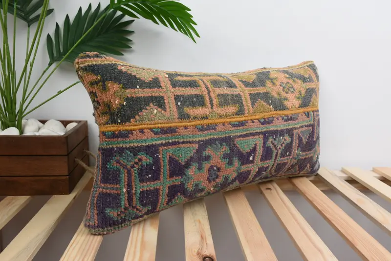 Throw Kilim Pillow, Kilim Pillow Cover, Handwoven Pillow Sham, Vintage Pillow, Pillow, Farmhouse Pillow Cover, 12x24 Blue Cushion Cover - 4
