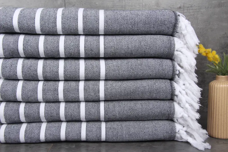 Turkish Beach Towel Personalized Black Terry Towel, Striped, Beige, 40x63 Inches