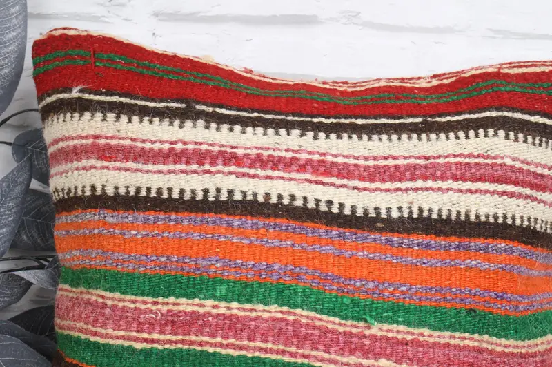 Chair Cushion Case, Throw Kilim Pillow, Turkish Kilim Pillow, Handwoven Pillow Sham, 18x18 Orange Pillow Sham, Turkish Pillow, Pillow - 2