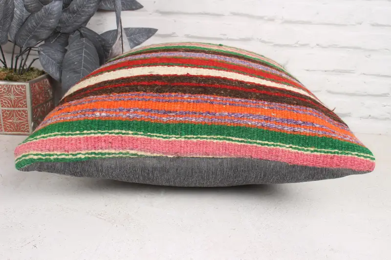 Chair Cushion Case, Throw Kilim Pillow, Turkish Kilim Pillow, Handwoven Pillow Sham, 18x18 Orange Pillow Sham, Turkish Pillow, Pillow - 5