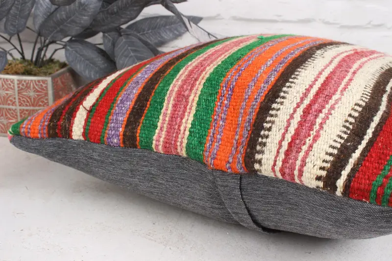 Chair Cushion Case, Throw Kilim Pillow, Turkish Kilim Pillow, Handwoven Pillow Sham, 18x18 Orange Pillow Sham, Turkish Pillow, Pillow - 7