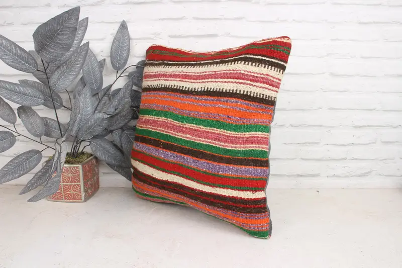 Chair Cushion Case, Throw Kilim Pillow, Turkish Kilim Pillow, Handwoven Pillow Sham, 18x18 Orange Pillow Sham, Turkish Pillow, Pillow - 4