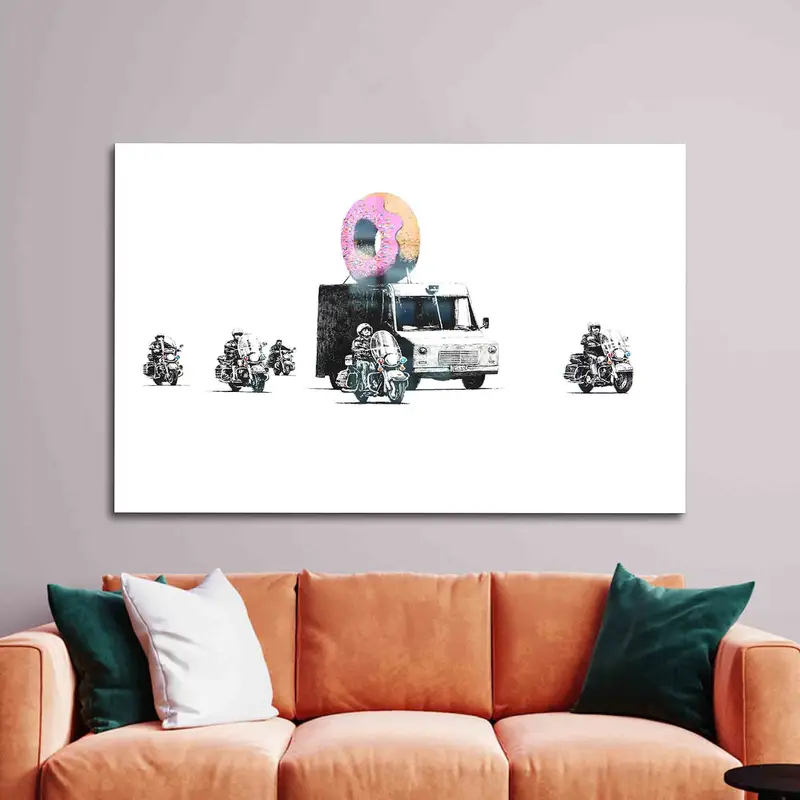 Elegante vidrio impreso: Banksy Police Donut protege el tema Graffiti