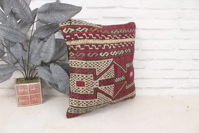 Handmade Kilim Cushion, Cushion Cover, Home Decor Pillow, Bright Cushion, 16x16 Purple Cushion Cover, Couch Pillow, Pillow for Couch - 3