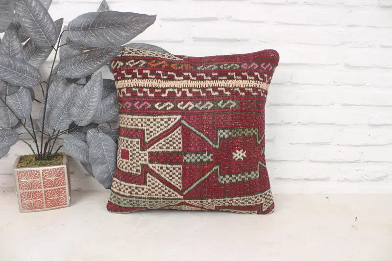 Handmade Kilim Cushion, Cushion Cover, Home Decor Pillow, Bright Cushion, 16x16 Purple Cushion Cover, Couch Pillow, Pillow for Couch - 1