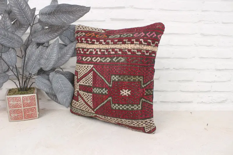 Handmade Kilim Cushion, Cushion Cover, Home Decor Pillow, Bright Cushion, 16x16 Purple Cushion Cover, Couch Pillow, Pillow for Couch - 4