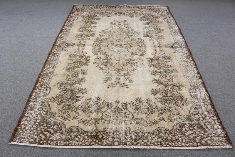 8,7x8,66 ft Yeşil Kamuflaj Desenli Bej Halı, Benzersiz Dekor