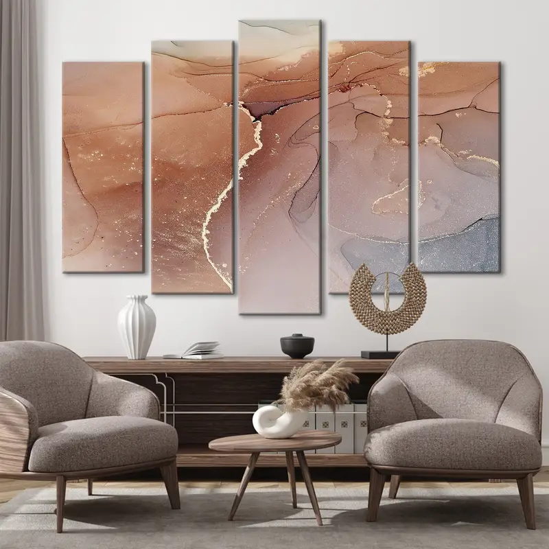 Desert Abstract Art, Gold Stain Canvas, Abstract Fluid Art, Luxury Wall Decor, Color Marbling Art, Faded Abstract Paint, Marble Abstract Art - 1