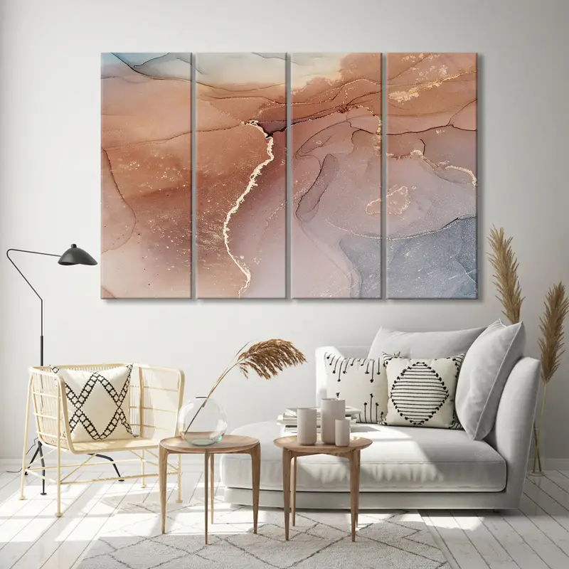 Desert Abstract Art, Gold Stain Canvas, Abstract Fluid Art, Luxury Wall Decor, Color Marbling Art, Faded Abstract Paint, Marble Abstract Art - 9