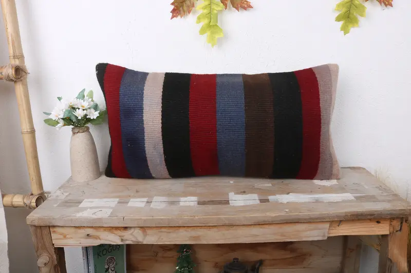 12x24 Blue Pillow Case, Bohemian Cushion Cushion Cover, Throw Kilim Pillow, Decorative Pillow Case, Pillow, Vintage Pillow, Pillow for Sofa - 1
