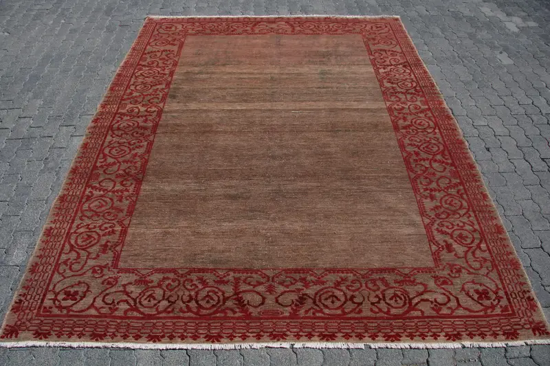 Alfombra turca vintage de 242 x 296 cm, alfombra de lunares marrón Oushak - 1