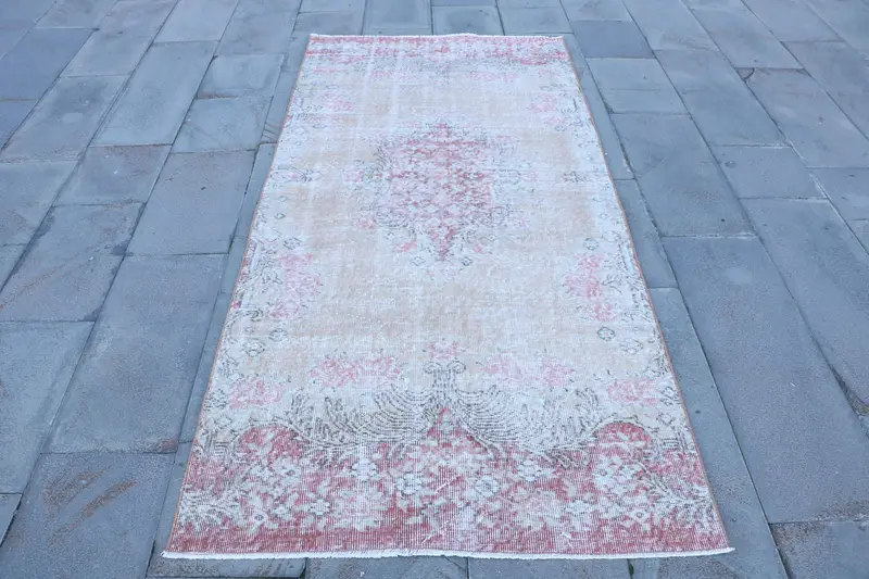 ベージュ & ピンク カモフラージュ ラグ 3.5x7.4 フィート シックな装飾