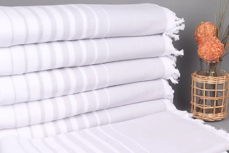 Personalized Terry Towel, Light Gray, Striped, Organic Cotton, 36x71 Inches