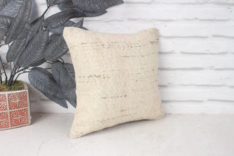 Boho Pillow, Home Decor Pillow, Sofa Pillow Cover, 12x12 Beige Pillow Case, Handwoven Pillow Cover Pillow Cover, Interior Designer Pillow, Pillow - 3