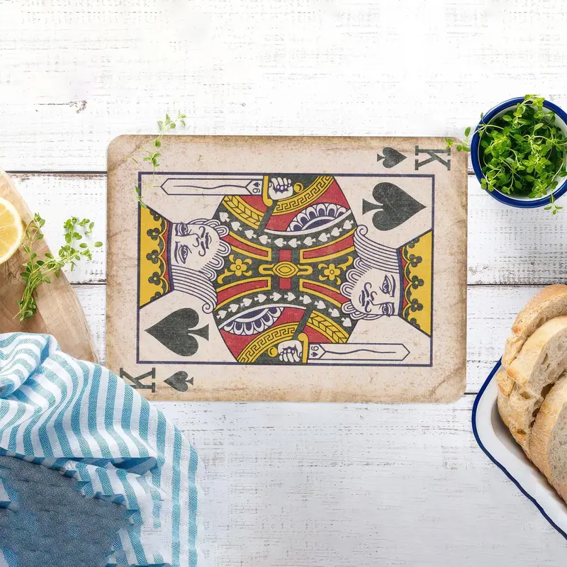 Tempered Glass Cutting Board with King of Hearts Design
