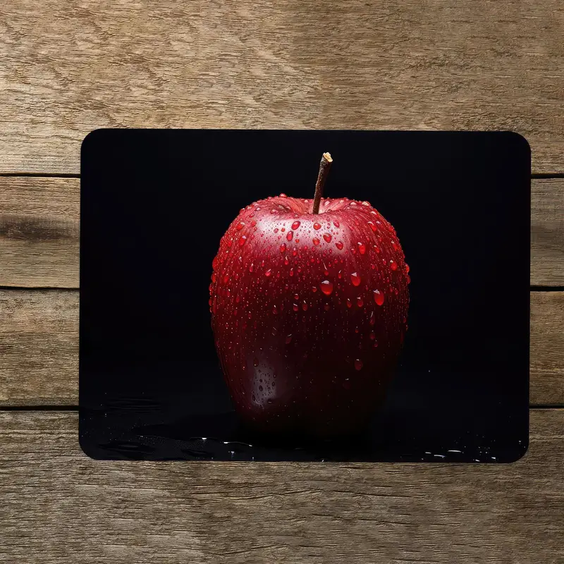 Tempered Glass Cutting Board with Red Fruit Pattern, Non-Slip Feet