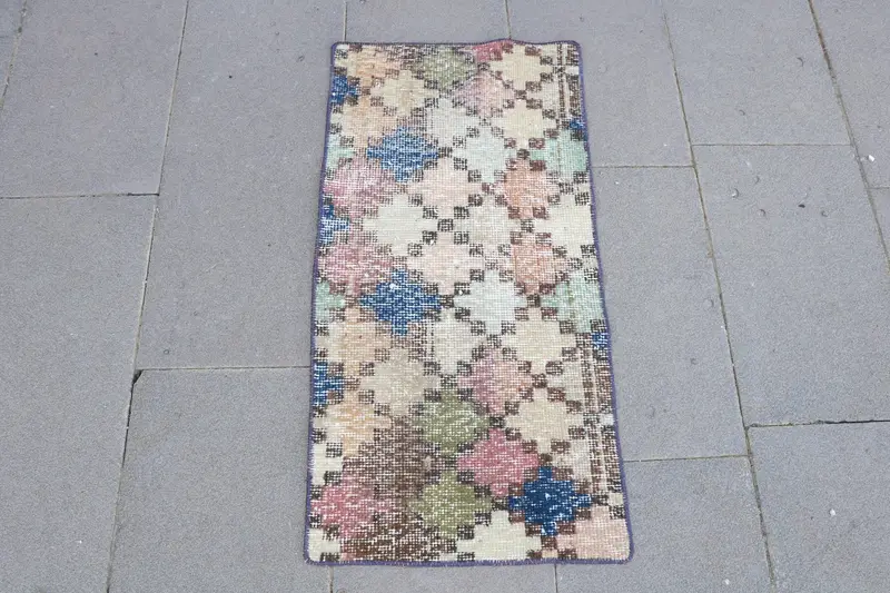 1.5x3 ft Rug, Vintage Turkish Rug, Blue Oushak Wool Rug - 1