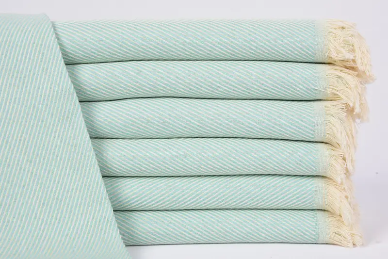 Handmade Mint Striped Organic Cotton Towel, 70x36 Inches